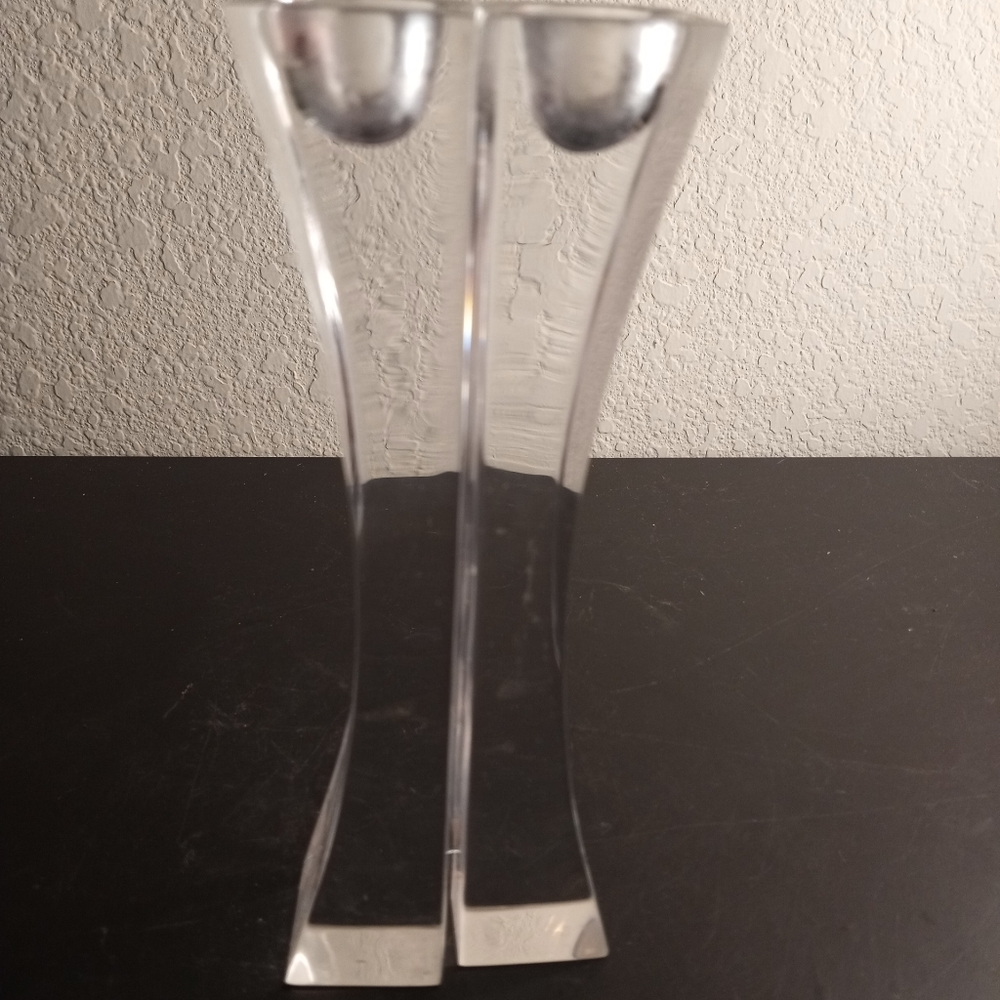 Nambe Made in Slovenia Crystal Kissing 7" Taper Candle Holders Set of 2